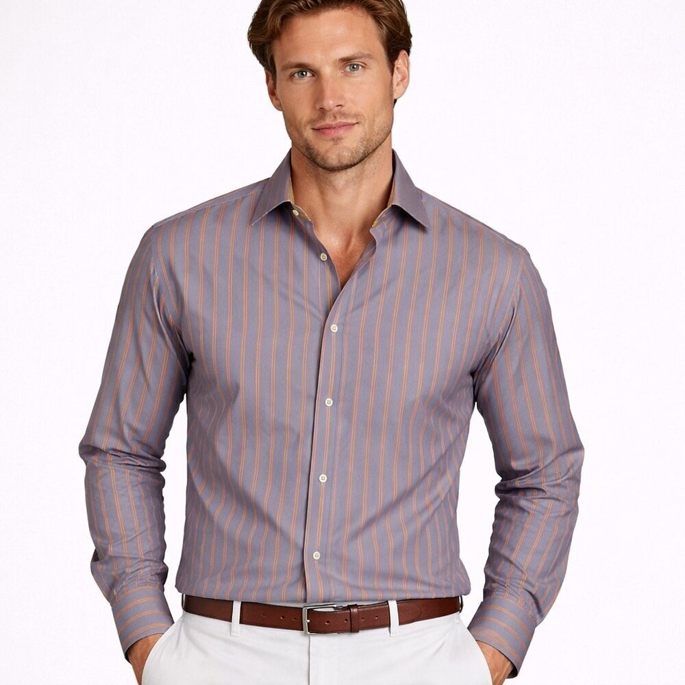 Robert Graham Button Up Shirt Mens M/L Classic Fit blue  Flip Cuff Spread 41